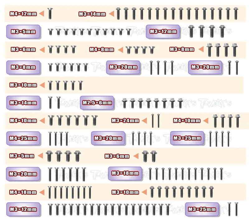 Tssu-A319e 64 Titanium Screw Set ( Ufo Head ) 142Pcs.( For Agama A319e ) 1