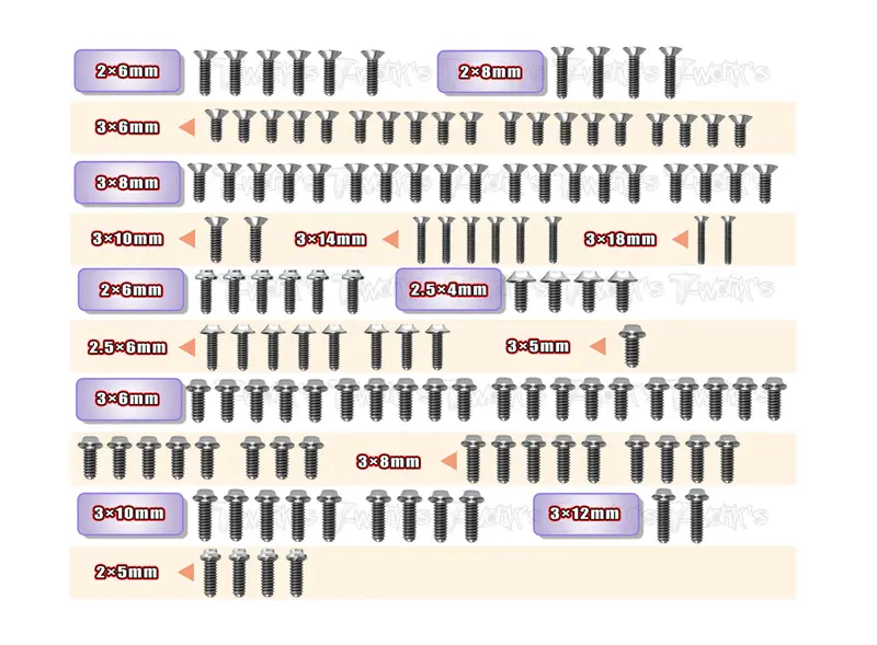 Tssu-Bd12	64 Titanium Screw Set ( Ufo Head ) 129Pcs.( For Yokomo Bd12 ) 1