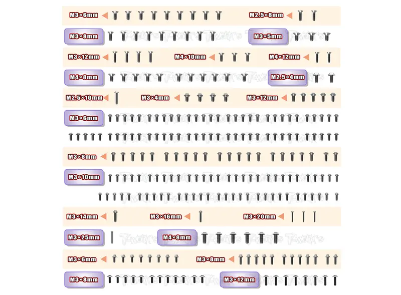 Tssu-Cpgt	64 Titanium Screw Set ( Ufo Head ) 255Pcs.( For Capricorn Gt  ) 1