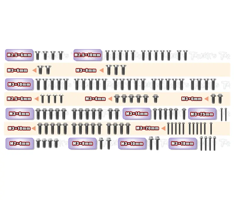 Tssu-Eb410.2   64 Titanium Screw Set ( Ufo Head )  114Pcs.  ( For Tekno Eb410.2 ) 1