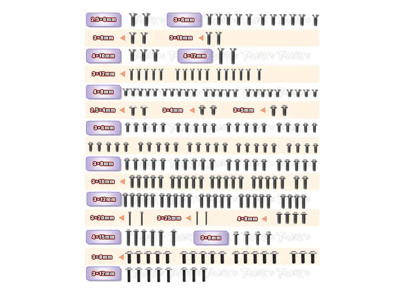 Tssu-Gt2epevo'23     64 Titanium Screw Set ( Ufo Head ) 222Pcs.( For Capricorn Lab Gt2 Ep Evo 2023 ) 1