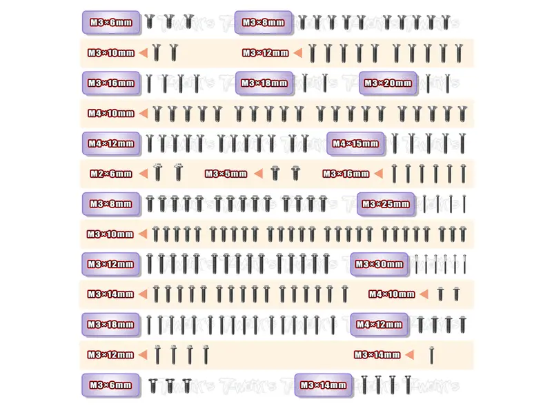 Tssu-Gtx8'23	 64 Titanium Screw Set ( Ufo Head ) 197Pcs.( For Xray Gtx8 2023 ) 1