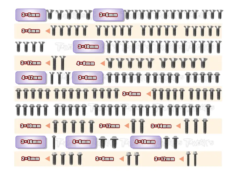 Tssu-R83e	64 Titanium Screw Set ( Ufo Head ) 159Pcs.( For Arc R83e ) 1