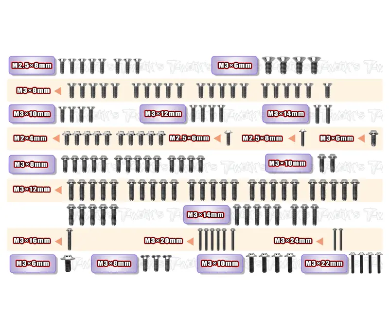 Tssu-Rc10b84   64 Titanium Screw Set ( Ufo Head ) 131Pcs. ( For Team Associated Rc10 B84/ B84d  ) 1