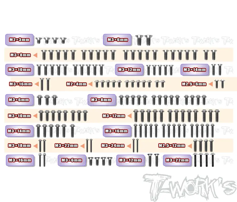Tssu-Rc10sc7	64 Titanium Screw Set ( Ufo Head ) 142Pcs. ( For Team Associated Rc10 Sc7  ) 1