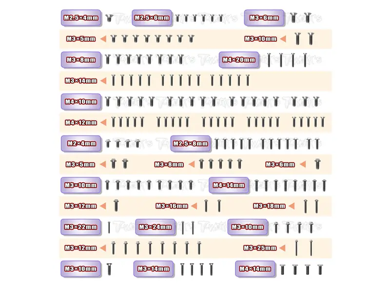 Tssu-Rc8b4e	64 Titanium Screw Set ( Ufo Head ) 161Pcs.( For Team Associated Rc8 B4e  ) 1