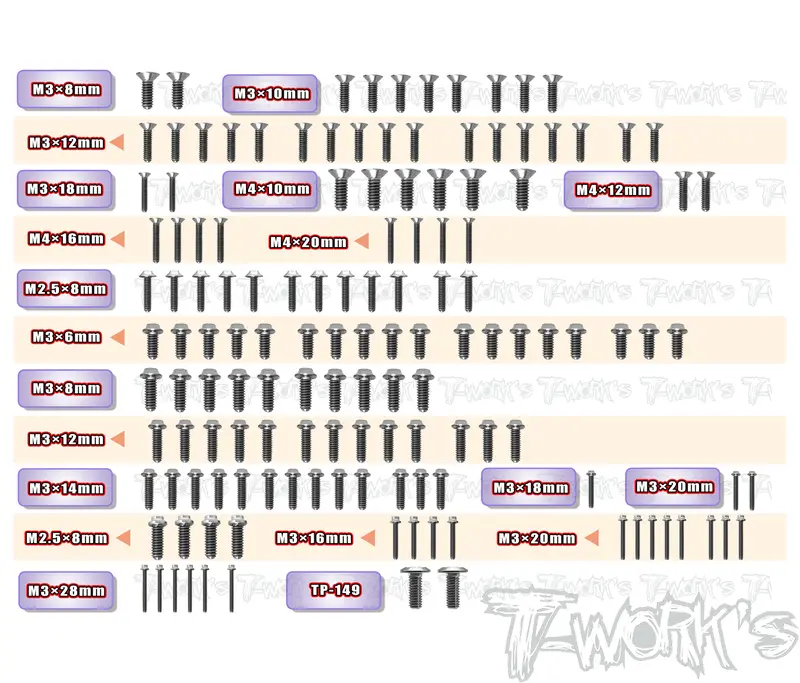 Tssu-Sbxe-3	64 Titanium Screw Set ( Ufo Head )138Pcs. ( For Wirc Sbxe-3 ) 1