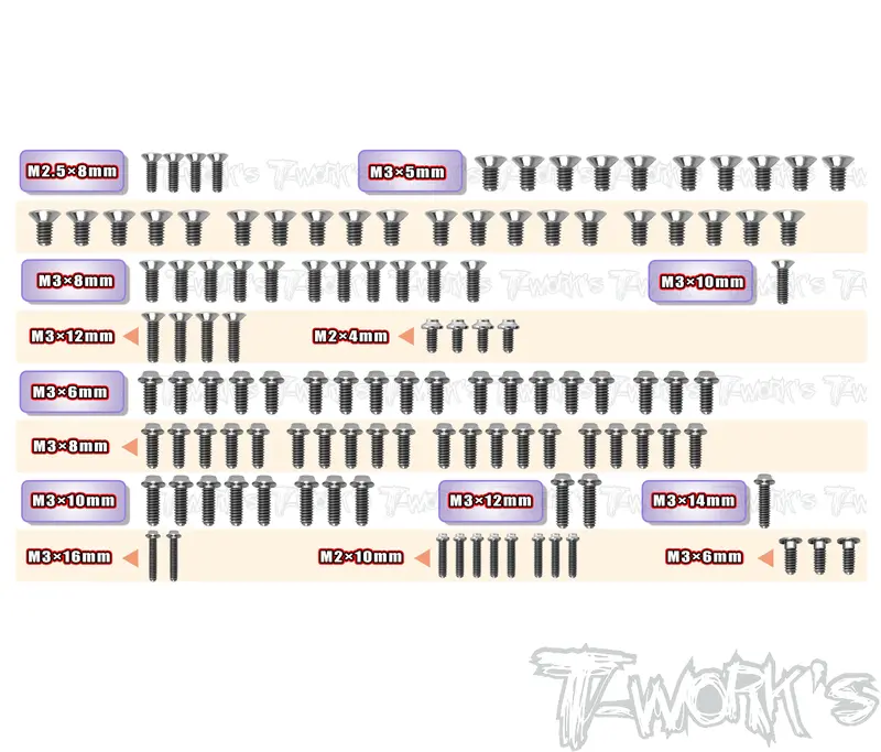 Tssu-Tc8-G	64 Titanium Screw Set ( Ufo Head ) 116Pcs. ( For Team Associated Tc8 Graphite-Spec Car  ) 1