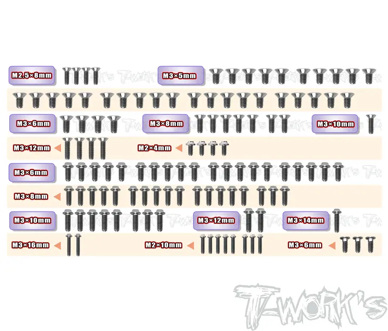 Tssu-Tc8-S	64 Titanium Screw Set ( Ufo Head ) 116Pcs. ( For Team Associated Tc8 Steel-Spec Car  ) 1