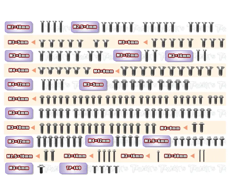 Tssu-Viper990r   64 Titanium Screw Set ( Ufo Head )  180Pcs.( For Serpent Viper  990R ) 1