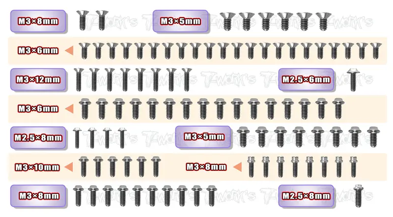 Tssu-X10'22 64 Titanium Screw Set ( Ufo Head )  92Pcs. ( For Xray X10’22 ) 1