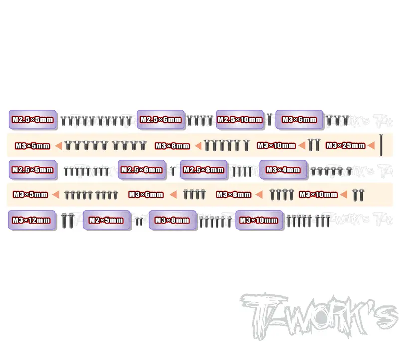 Tssu-X12'26	64 Titanium Screw Set ( Ufo Head ) 92Pcs. (For Xray X12'26） 1