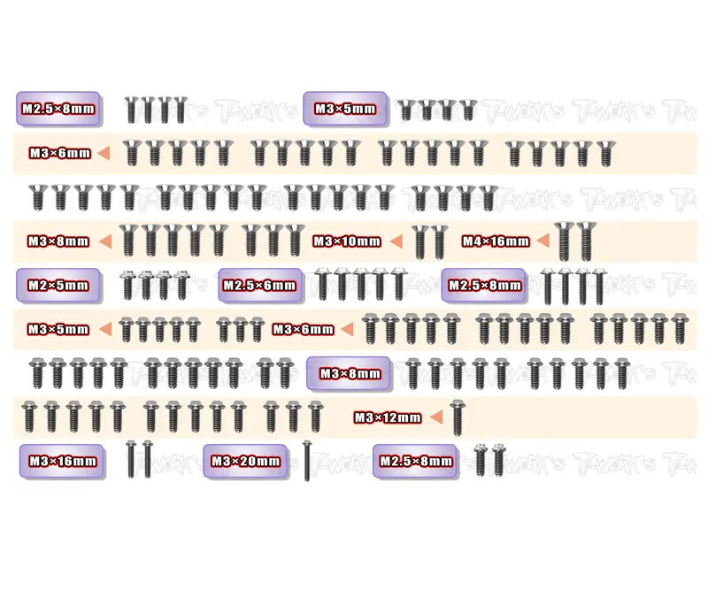 Tssu-X1'24   64 Titanium Screw Set ( Ufo Head ) 136Pcs.( For Xray X1'24 ) 1