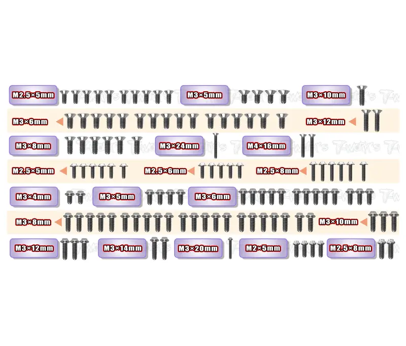 Tssu-X1'25   64 Titanium Screw Set ( Ufo Head ) 115Pcs.( For Xray X1'25 ) 1