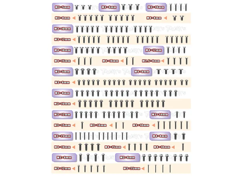 Tssu-X3gts'23	64 Titanium Screw Set ( Ufo Head ) 208Pcs.( For Hong Nor X3 Gts 2023 ) 1