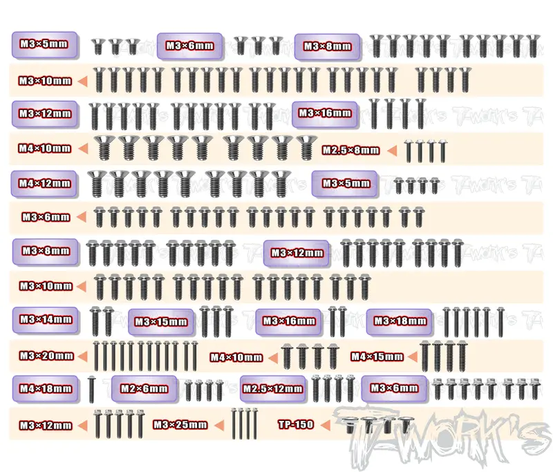 Tssu-X3gts'26	64 Titanium Screw Set ( Ufo Head ) 204Pcs.( For Hong Nor X3 Gts'26 ) 1