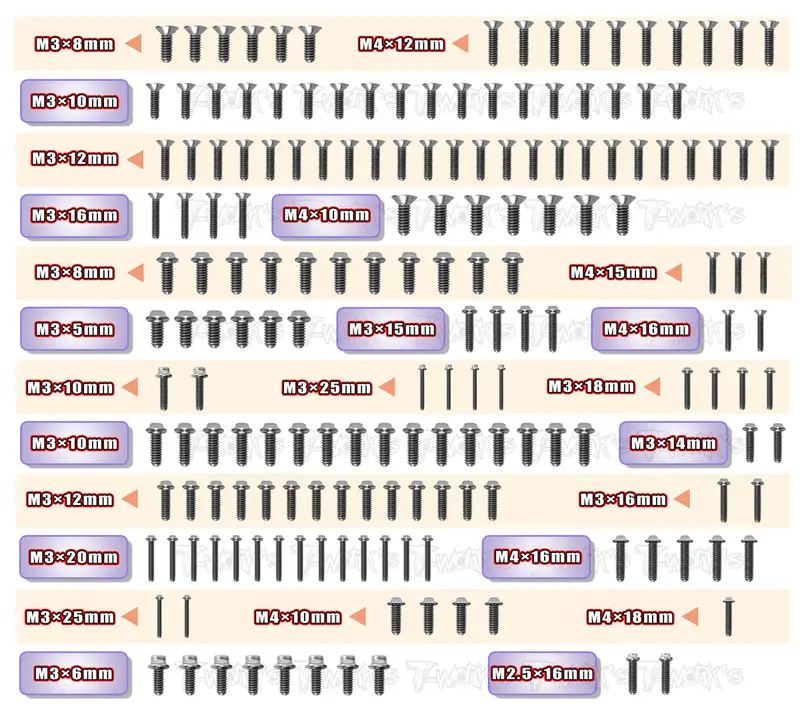 Tssu-X3gtse  65 Titanium Screw Set ( Ufo Head )  173Pcs.( For Hong Nor X3 Gtx E ) 1