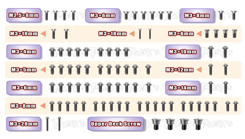 Tssu-X4'23-T	 64 Titanium Upper Deck Screw Set  85Pcs.( For Xray X4 2023 ) 1