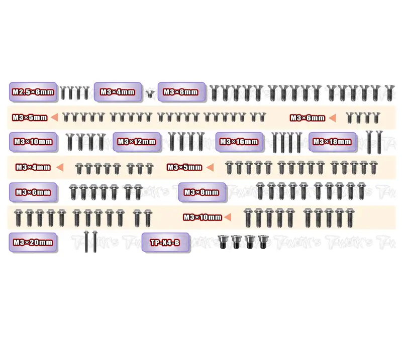 Tssu-X4'25 64 Titanium Screw Set ( Ufo Head ) 129Pcs.( For Xray X4'25 ) 1