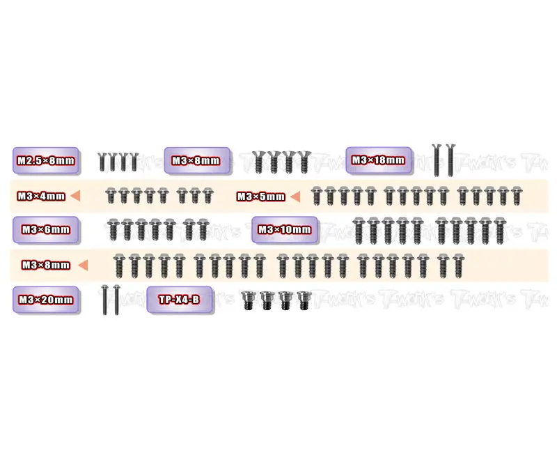 Tssu-X4'25-T   64 Titanium Upper Deck Screw Set 78Pcs.( For Xray X4'25 ) 1