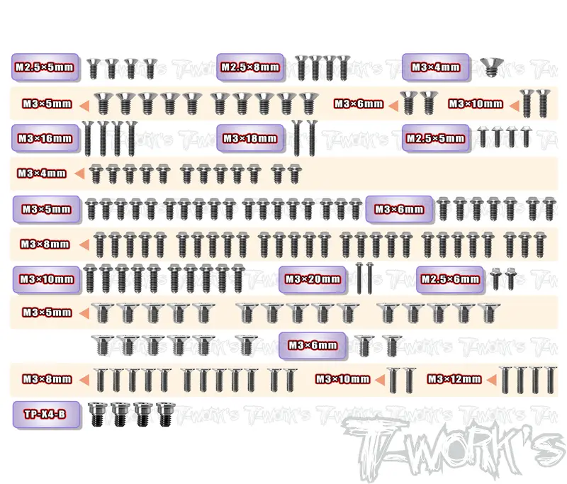 Tssu-X4'26-A 	 64 Titanium Screw Set ( Ufo Head ) 157Pcs. ( For Xray X4'26 Alum.-Spec Car) 1