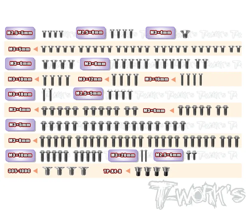 Tssu-X4'26-G 	 64 Titanium Screw Set ( Ufo Head ) 157Pcs. ( For Xray X4'26  Graphite-Spec Car) 1