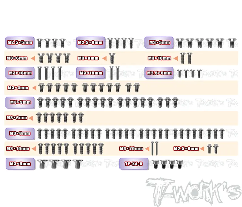 Tssu-X4'26-T 	  64 Titanium Upper Deck Screw Set 118Pcs.( For Xray X4'26 ) 1
