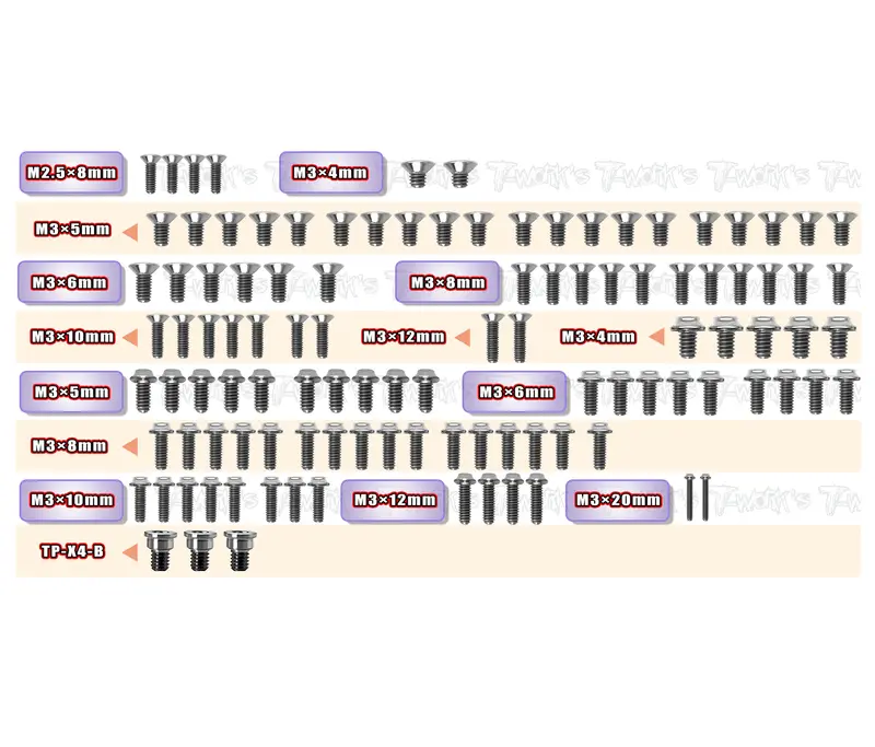 Tssu-X4f'25    64 Titanium Screw Set ( Ufo Head ) 109Pcs.( For Xray X4f'25 ) 1