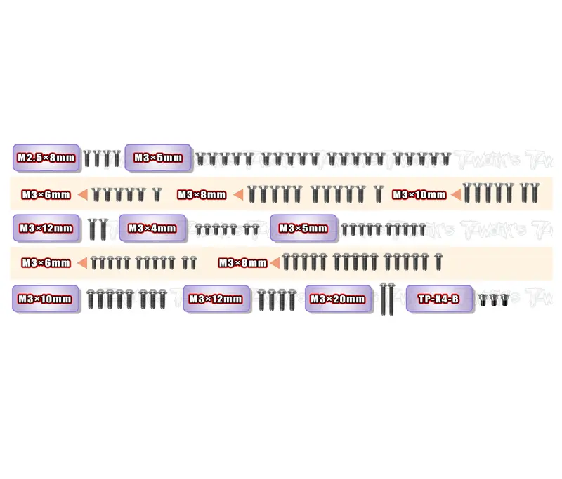 Tssu-X4f'26	64 Titanium Screw Set ( Ufo Head ) 112Pcs. ( For Xray X4f'26 ) 1