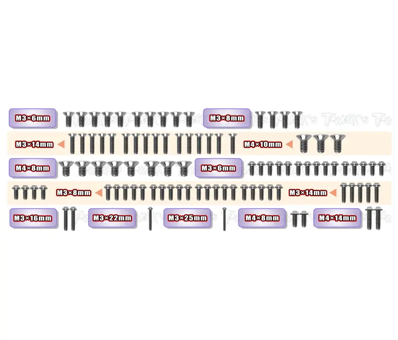 Tssu-X8'26   64 Titanium Screw Set ( Ufo Head ) 93Pcs. ( For Xray X8'26 ) 1