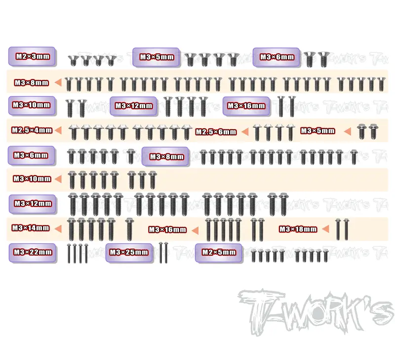 Tssu-Xb2d'26	64 Titanium Screw Set ( Ufo Head ) 142Pcs.( For Xray Xb2d'26 ) 1