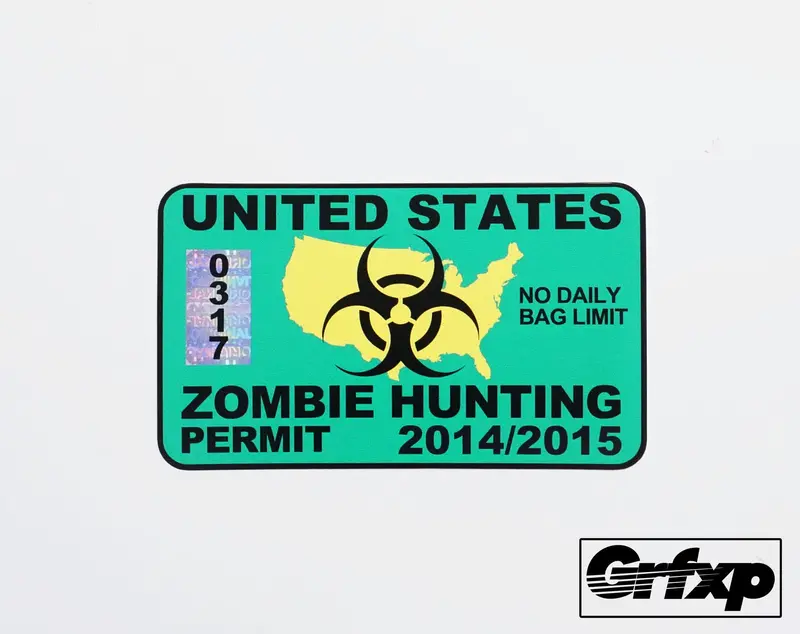 United States Zombie Hunting Permit Printed Sticker 1