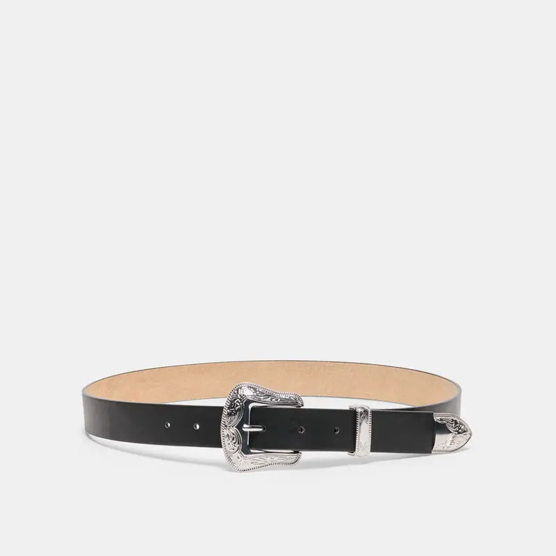 Vintage Western Buckle Belt Black Silver 1