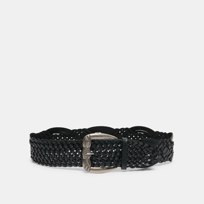 Woven Western Buckle Belt Black Silver 1