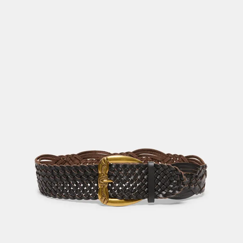 Woven Western Buckle Belt Espresso Gold 1
