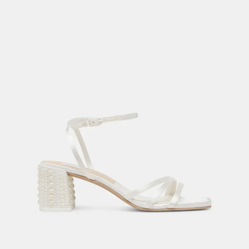 Ysabel Pearl Heels True White Satin 1