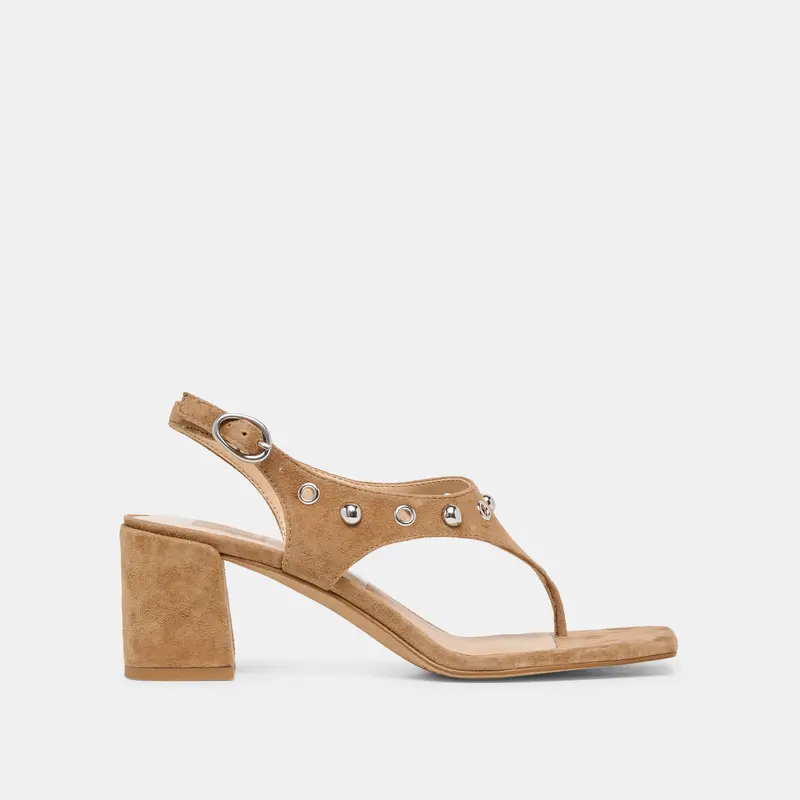 Yves Stud Heels Lt Brown Suede 1