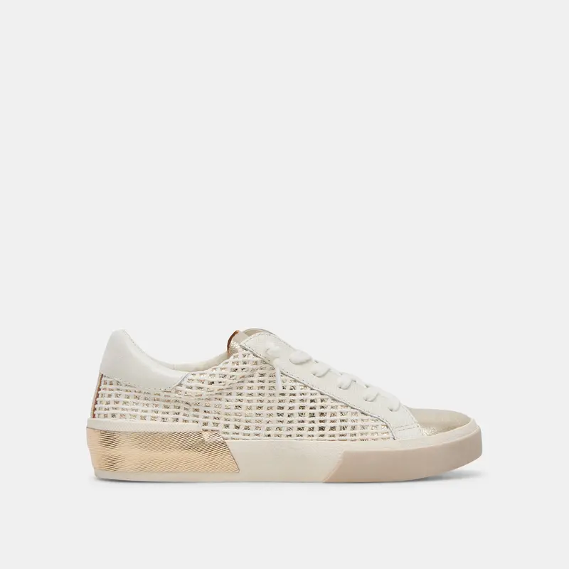 Zina Wide Sneakers Bone Gold Woven 1