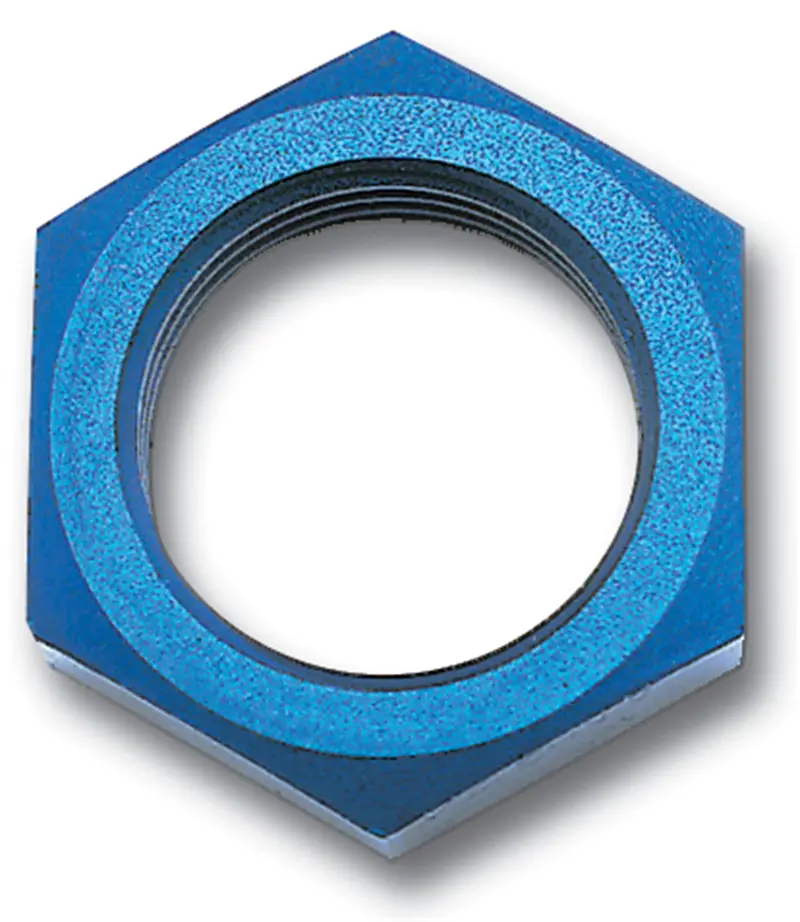 Russell Blue Anodized Bulkhead Nut – -8An Fitting, 3/4"-16 Thread Size 1