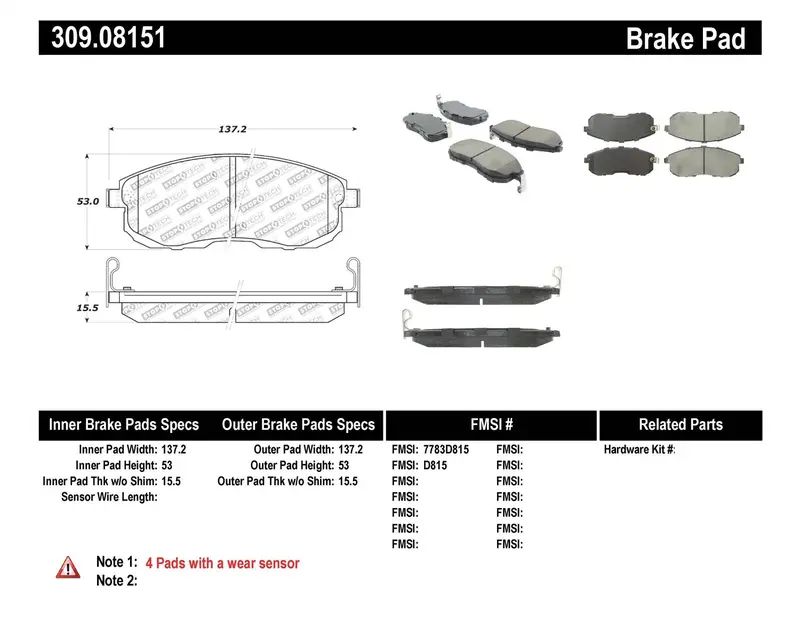 Stoptech 309.08151 Sport Brake Pads – Front Or Rear, Includes Shims And Mounting Hardware 1