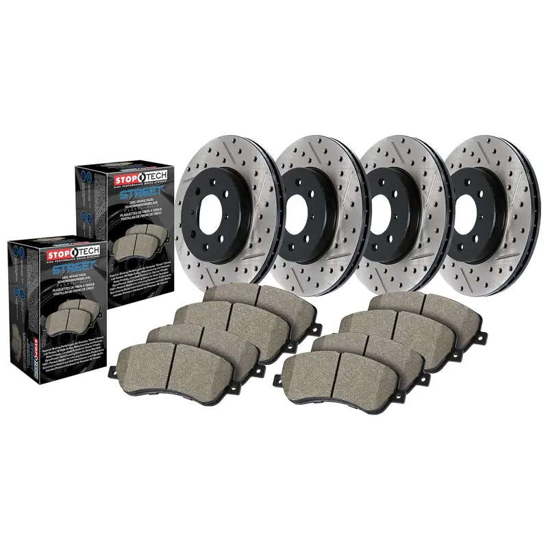 Stoptech 935.34077 Stoptech Street Axle Pack; Drilled And Slotted; 4 Wheel Brake Kit 1