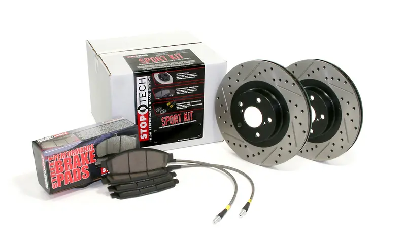 Stoptech 978.34008 Sport Axle Pack – Four-Wheel Slotted & Drilled Brake Kit With Stainless Brake Lines 1