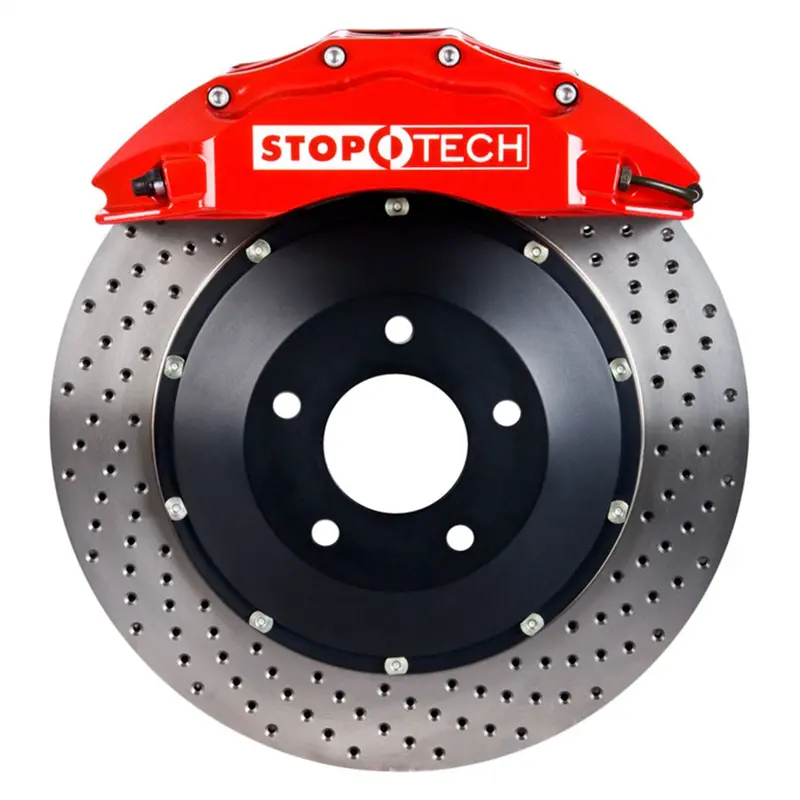 Stoptech Big Brake Kit – Front Axle, Red Calipers With Drilled Two-Piece Rotors (Model 83.330.6700.72) 1