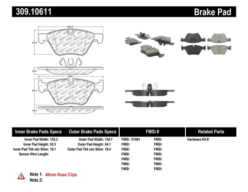 Stoptech Sport Brake Pads With Shims & Hardware – Part #309.10611 1