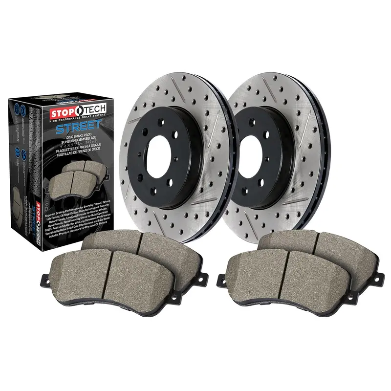 Stoptech Street Front Brake Kit – Drilled & Slotted Rotors – Model 938.42078 1